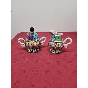 Studio Designworks Prospero Pattern Sugar & Creamer Set Handpainted 1990s Whimsy